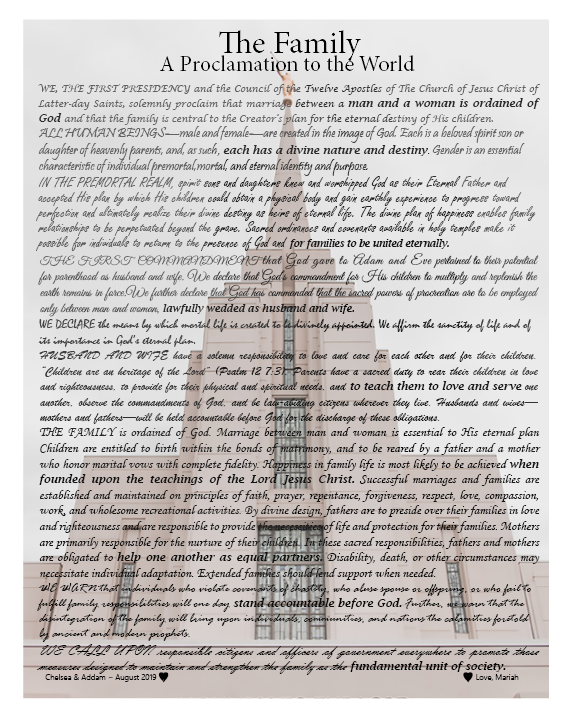 The family proclamation with rexburg temple background